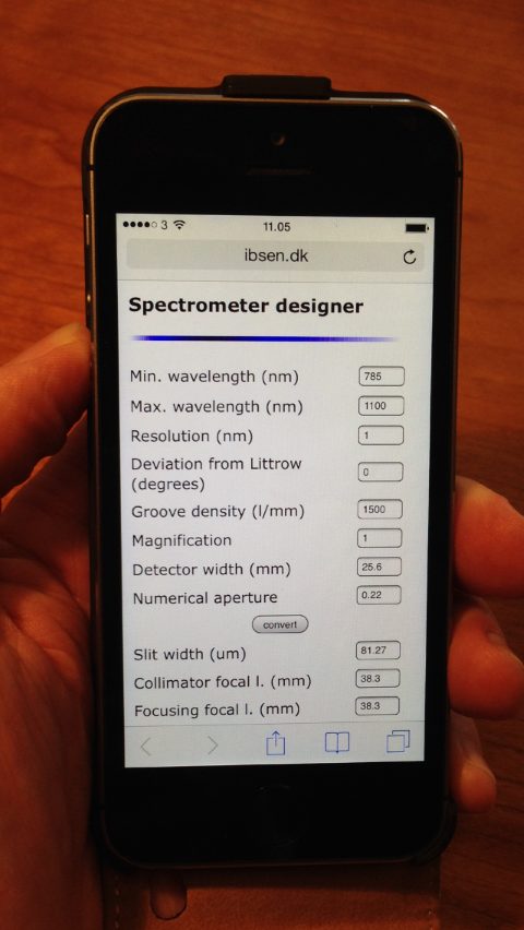 Spectrometer design calculator Rechner für das Spektrometerdesign